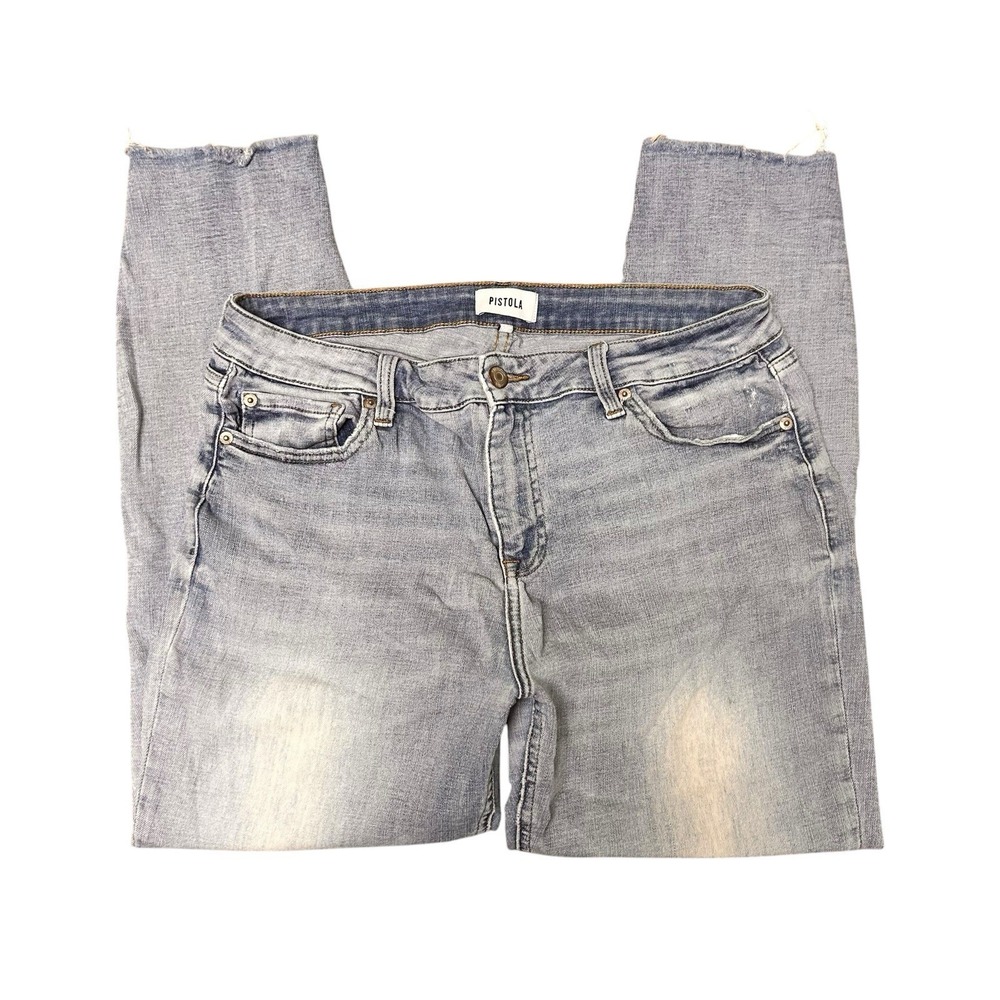 Pistola Jeans Womens 32 Blue Mid Rise Raw Hem Tapered Fit Stretch Denim Pants